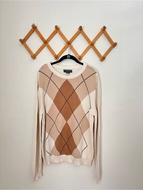 Saddlebred Cream & Tan Argyle Crewneck Sweater